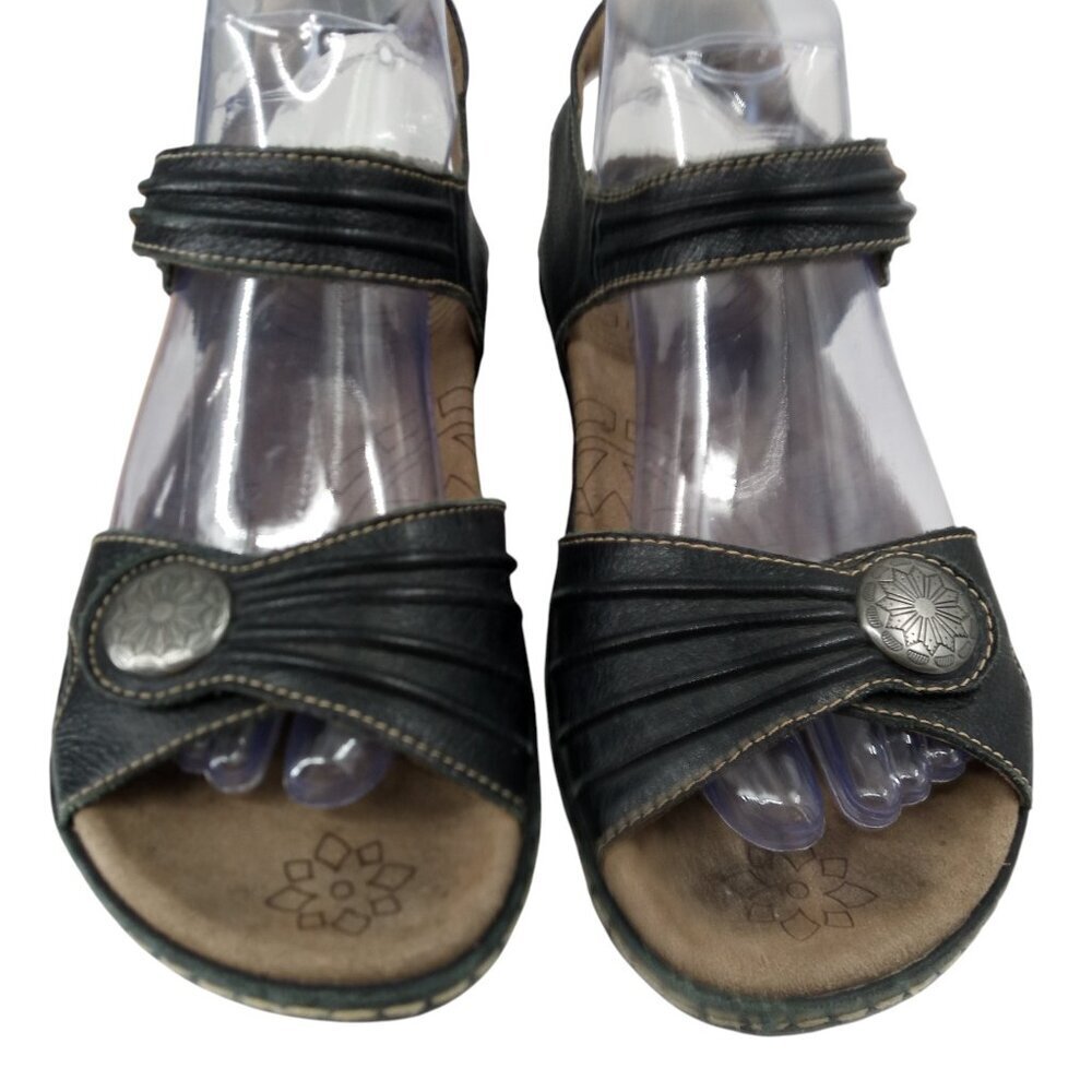 Taos Escape Black Leather Wedge Comfort Sandals Size 40 US 9-9.5 Adjustable - Picture 3 of 14